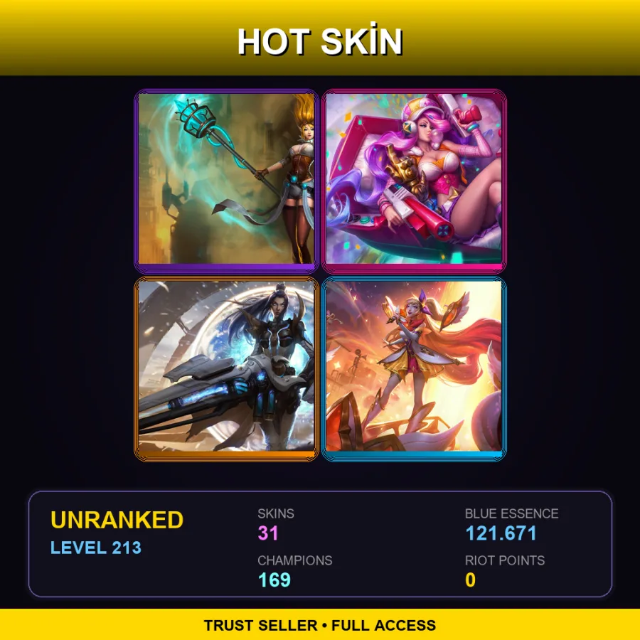 VN | Lv213 | Unranked | 31 Skin | 169 Champ — LoL account