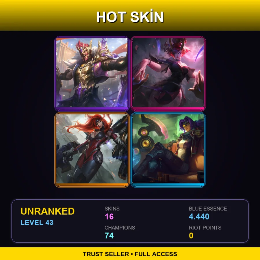 LAN | Lv43 | Unranked | 16 Skin | 74 Champ — Three Honors Akshan