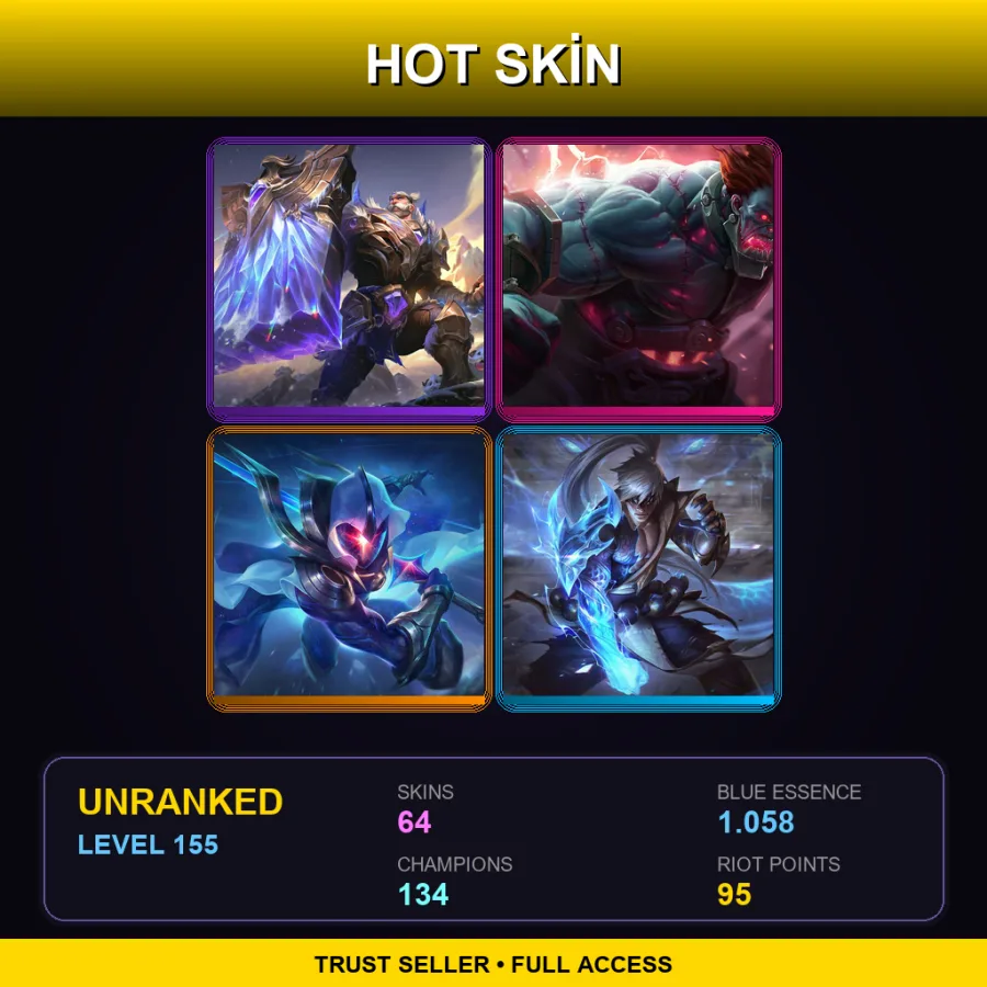 EUNE | Lv155 | Unranked | 64 Skin | 134 Champ — LoL account