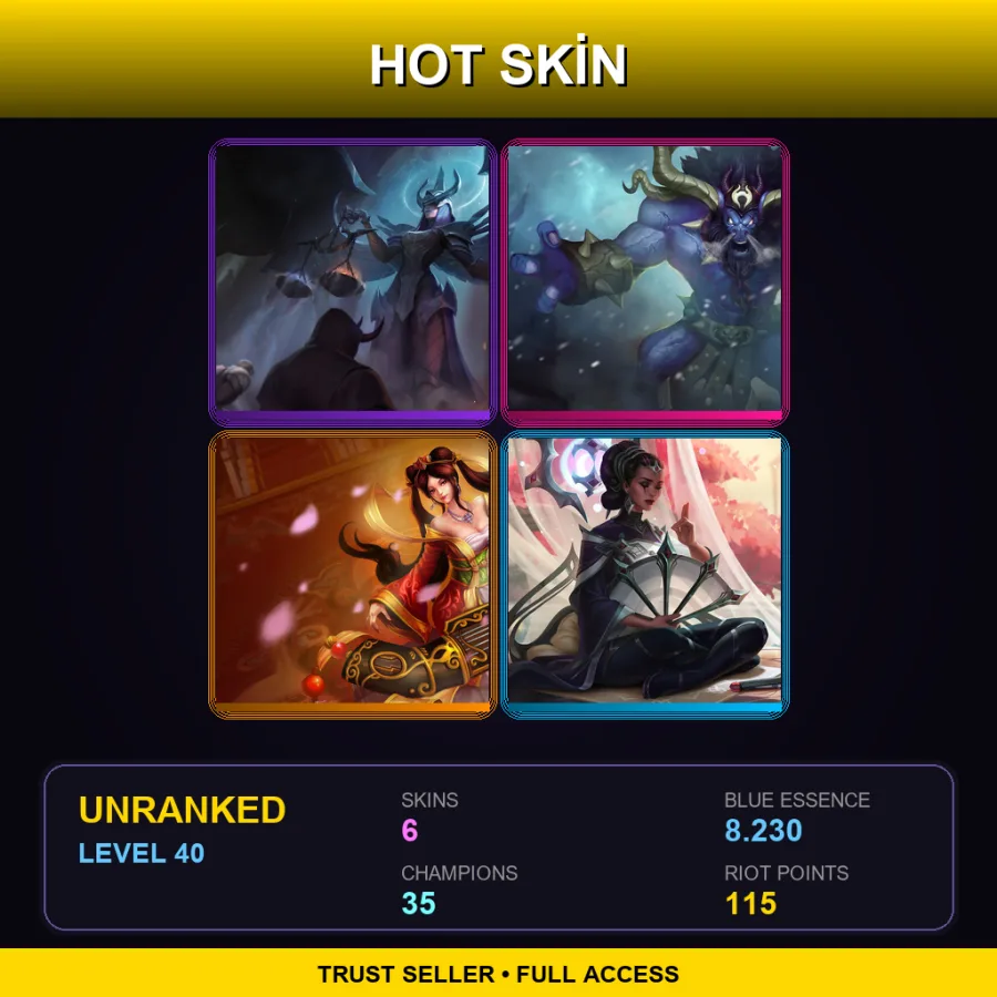 EUW | Lv40 | Unranked | 6 Skin | 35 Champ — LoL account
