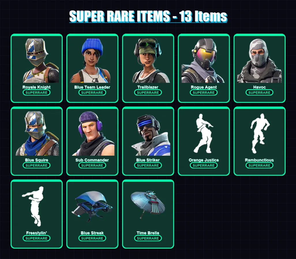 [PS4/PS5/XBOX/PC] | Royale Knight | Blue Team Leader | Trailblazer | Rogue Agent | Havoc | 34 skin | 25 pickaxe | 33 emote | 29 glider | Lv416