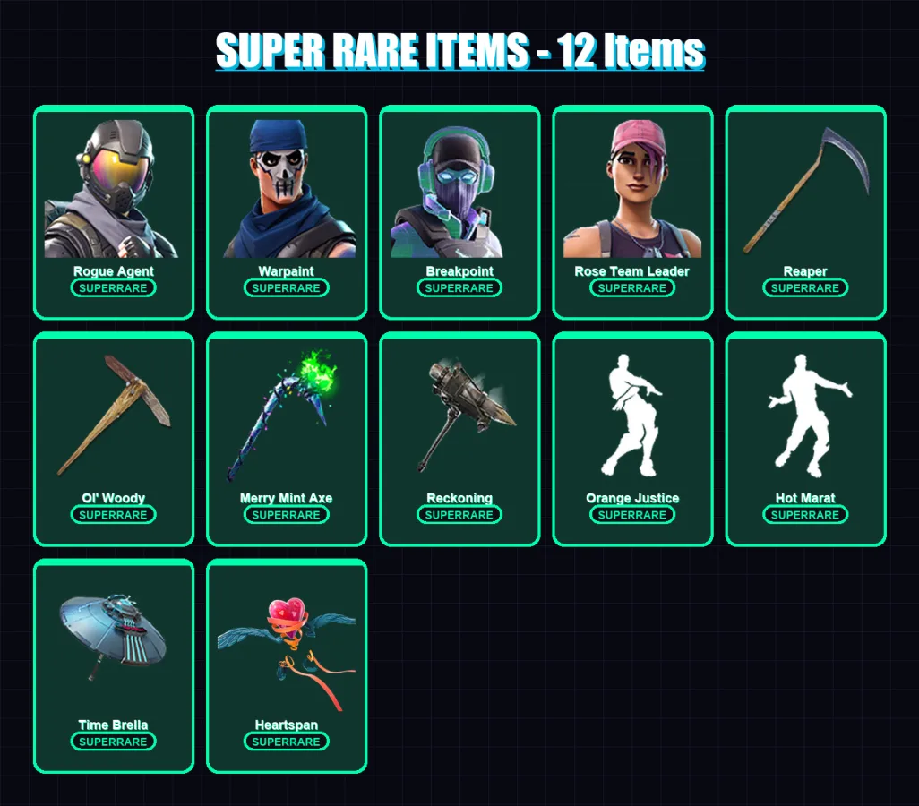 [PC/PSN] | Rogue Agent | Warpaint | Breakpoint | Rose Team Leader | Rex | 164 skin | 151 pickaxe | 146 emote | 133 glider | Lv1639