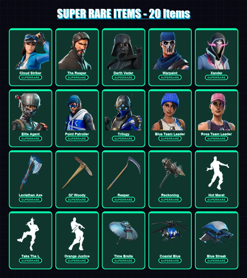 [PS4/PS5/XBOX/PC] | Cloud Striker | The Reaper | Darth Vader | Warpaint | Xander | 267 skin | 282 pickaxe | 222 emote | 226 glider | Lv4037