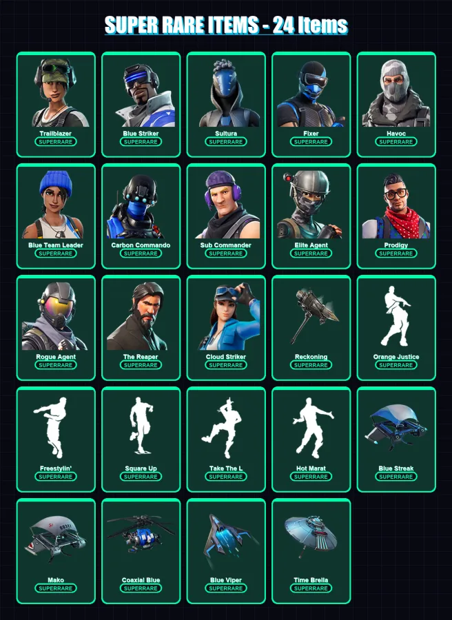 [PS4/PS5/XBOX/PC] | Trailblazer | Blue Striker | Sultura | Fixer | Havoc | 89 skin | 99 pickaxe | 81 emote | 104 glider | Lv1365
