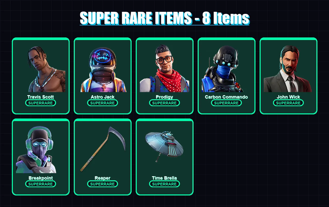 [PS4/PS5/XBOX/PC] | Travis Scott | Astro Jack | Prodigy | Carbon Commando | John Wick | 227 skin | 184 pickaxe | 178 emote | 134 glider | Lv1840