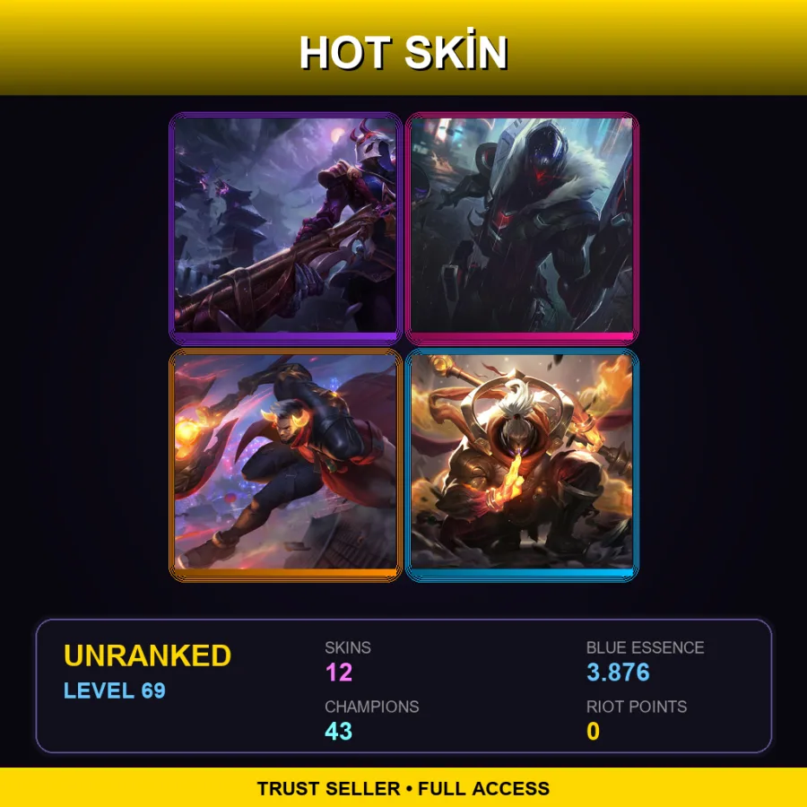 EUW | Lv69 | Unranked | 12 Skin | 43 Champ