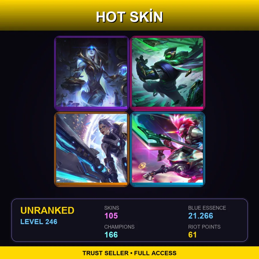 EUW | Lv246 | Unranked | 105 Skin | 166 Champ