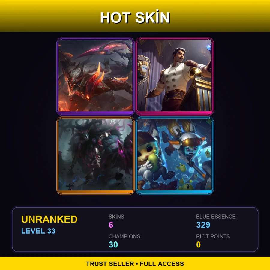 LAN | Dragonslayer Olaf | Arcane Inventor Jayce | The Thousand-Pierced Bear | Astronaut Poppy | 6 Skin | 30 Champ | Lv33