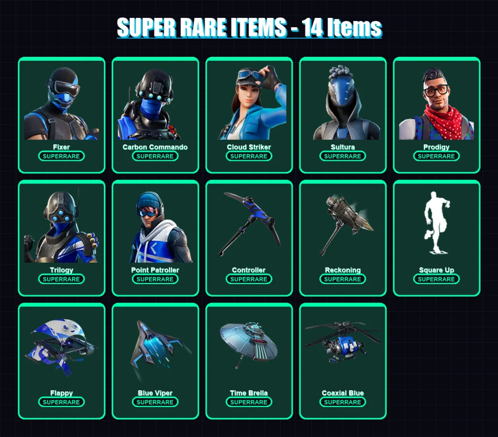 [PS4/PS5/XBOX/PC] | Fixer | Carbon Commando | Cloud Striker | Sultura | Prodigy | 81 skin | 98 pickaxe | 104 emote | 97 glider | Lv1551