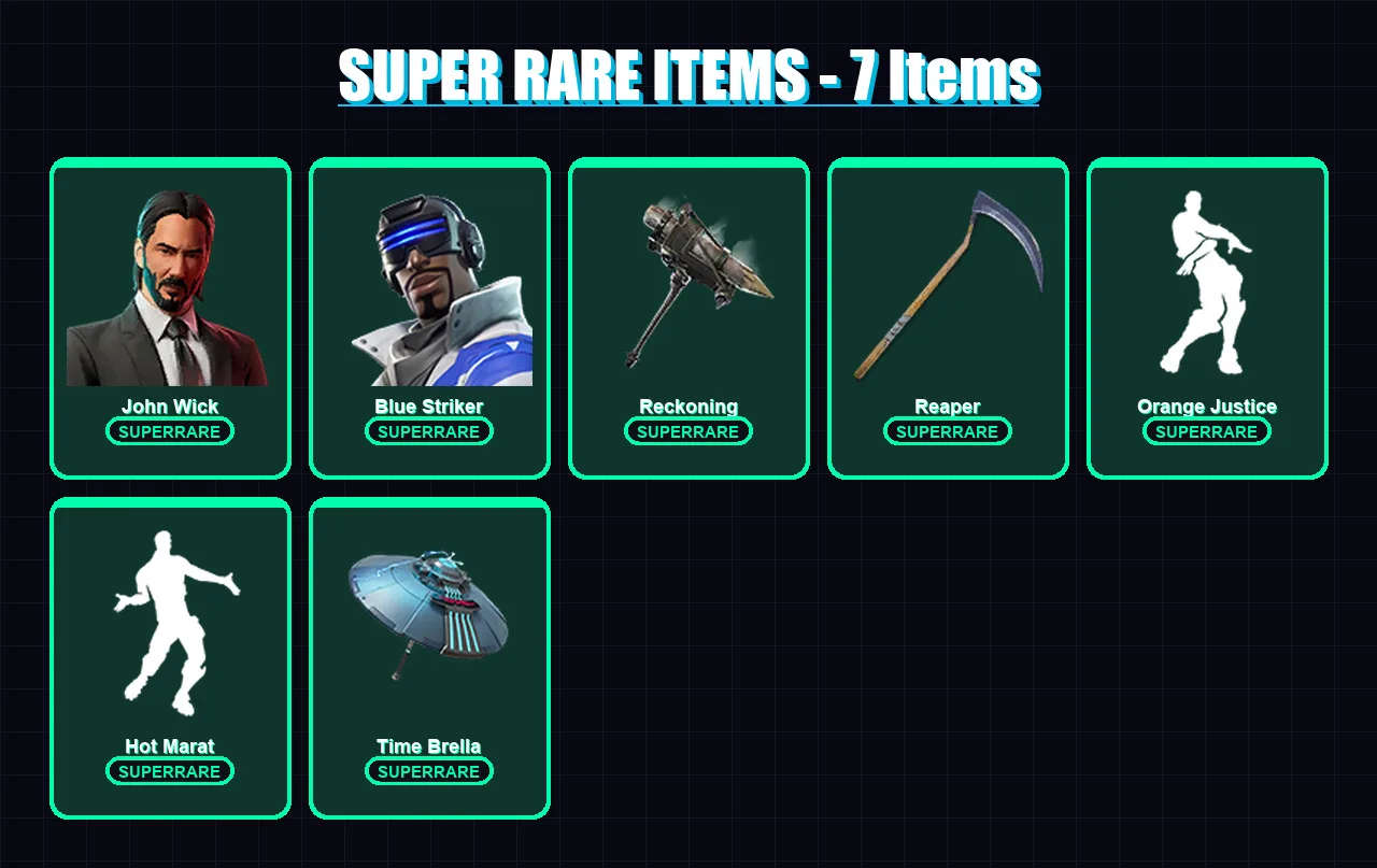 [PC/XBOX/PSN] | John Wick | Blue Striker | Oblivion | Calamity | Ruin | 54 skin | 52 pickaxe | 59 emote | 51 glider | Lv1116