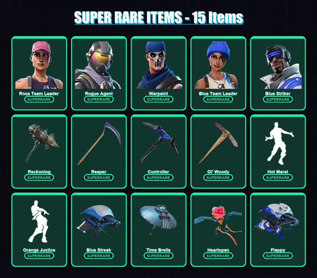 [PS4/PS5/XBOX/PC] | Rose Team Leader | Rogue Agent | Warpaint | Blue Team Leader | Blue Striker | 49 skin | 51 pickaxe | 62 emote | 62 glider | Lv66 — Fortnite account