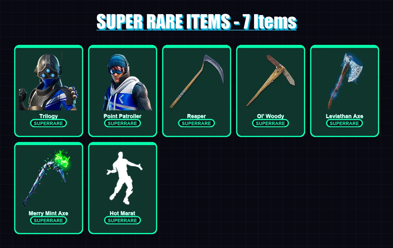 [PC] | Trilogy | Point Patroller | Valeria | Frozen Raven | Frozen Red Knight | 106 skin | 153 pickaxe | 103 emote | 92 glider | Lv1537