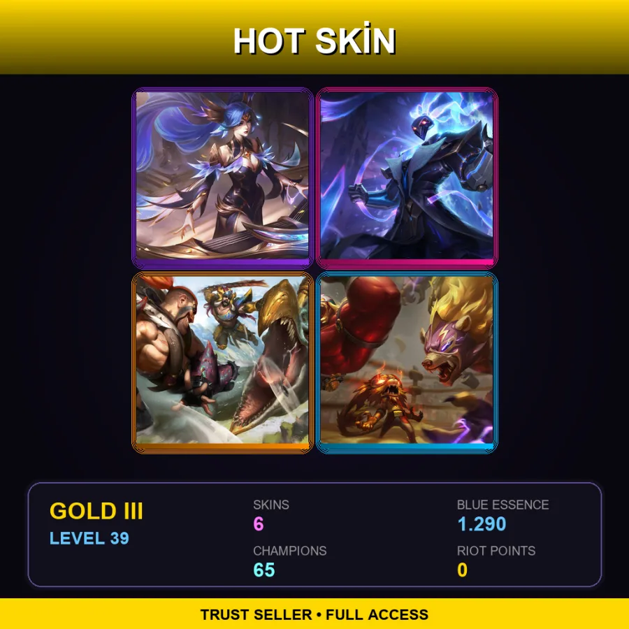 BR | Victorious Sona | Pulsefire Thresh | Beast Hunter Tryndamere | El Rayo Volibear | 6 Skin | 65 Champ | Gold III | Lv39
