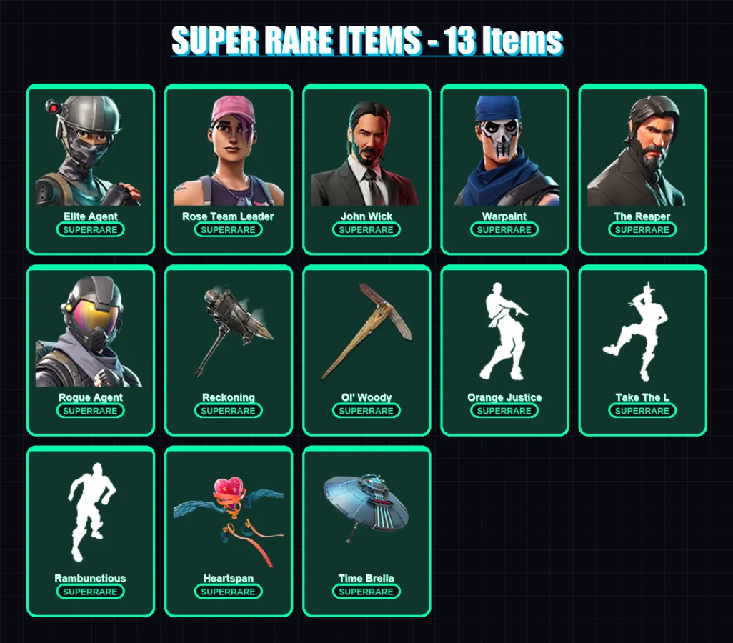[PC/PSN] | Elite Agent | Rose Team Leader | John Wick | Warpaint | The Reaper | 164 skin | 143 pickaxe | 142 emote | 114 glider | Lv1359