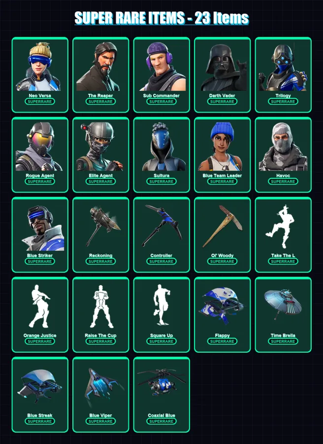 [PS4/PS5/XBOX/PC] | Neo Versa | The Reaper | Sub Commander | Darth Vader | Trilogy | 171 skin | 210 pickaxe | 135 emote | 177 glider | Lv2410