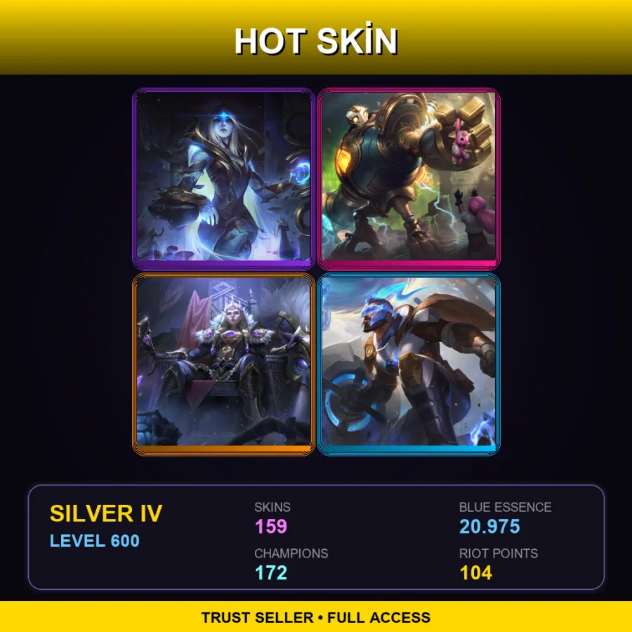 LAN | Lv600 | Silver IV | 159 Skin | 172 Champ — LoL account