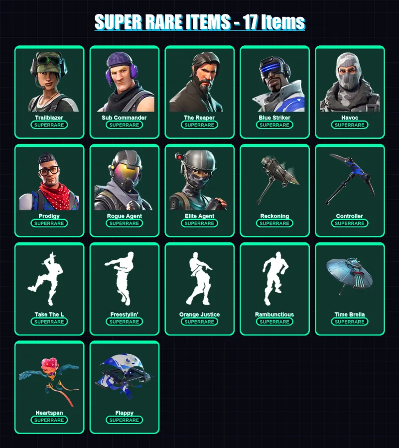 [PS4/PS5/XBOX/PC] | Trailblazer | Sub Commander | The Reaper | Blue Striker | Havoc | 383 skin | 326 pickaxe | 331 emote | 217 glider | Lv2477