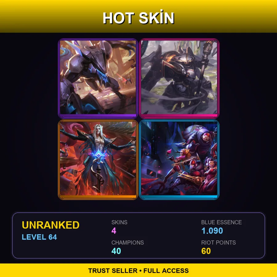 LAN | Lv64 | Unranked | 4 Skin | 40 Champ — LoL account