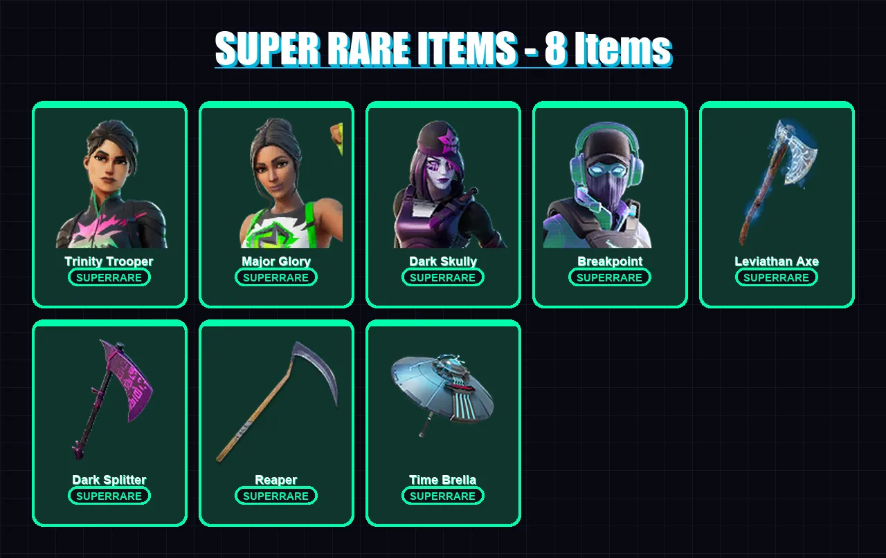 [PC] | Trinity Trooper | Major Glory | Dark Skully | Breakpoint | Predator | 194 skin | 174 pickaxe | 130 emote | 113 glider | Lv1713 — Fortnite account
