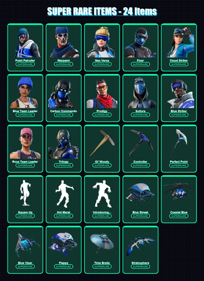 [PC/XBOX] | Point Patroller | Warpaint | Neo Versa | Fixer | Cloud Striker | 78 skin | 93 pickaxe | 85 emote | 110 glider | Lv1481