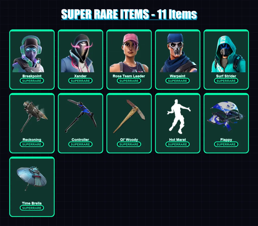 [PC/XBOX/PSN] | Breakpoint | Xander | Rose Team Leader | Warpaint | Surf Strider | 180 skin | 162 pickaxe | 117 emote | 153 glider | Lv1906