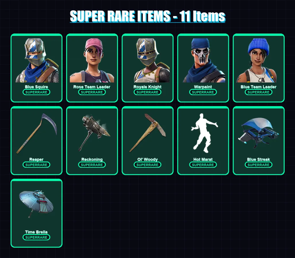 [PS4/PS5/XBOX/PC] | Blue Squire | Rose Team Leader | Royale Knight | Warpaint | Blue Team Leader | 31 skin | 29 pickaxe | 30 emote | 36 glider | Lv4 — Fortnite account