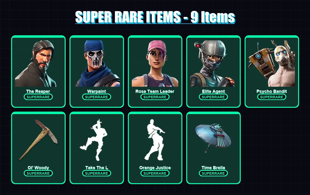 [PC/XBOX/PSN] | The Reaper | Warpaint | Rose Team Leader | Elite Agent | Psycho Bandit | 30 skin | 27 pickaxe | 32 emote | 24 glider | Lv482