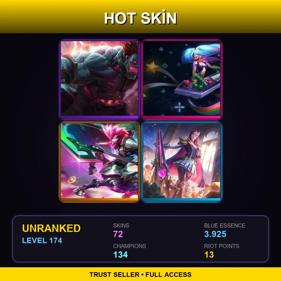 EUNE | Lv174 | Unranked | 72 Skin | 134 Champ — LoL account
