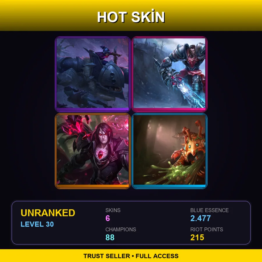 EUW | Lv30 | Unranked | 6 Skin | 88 Champ
