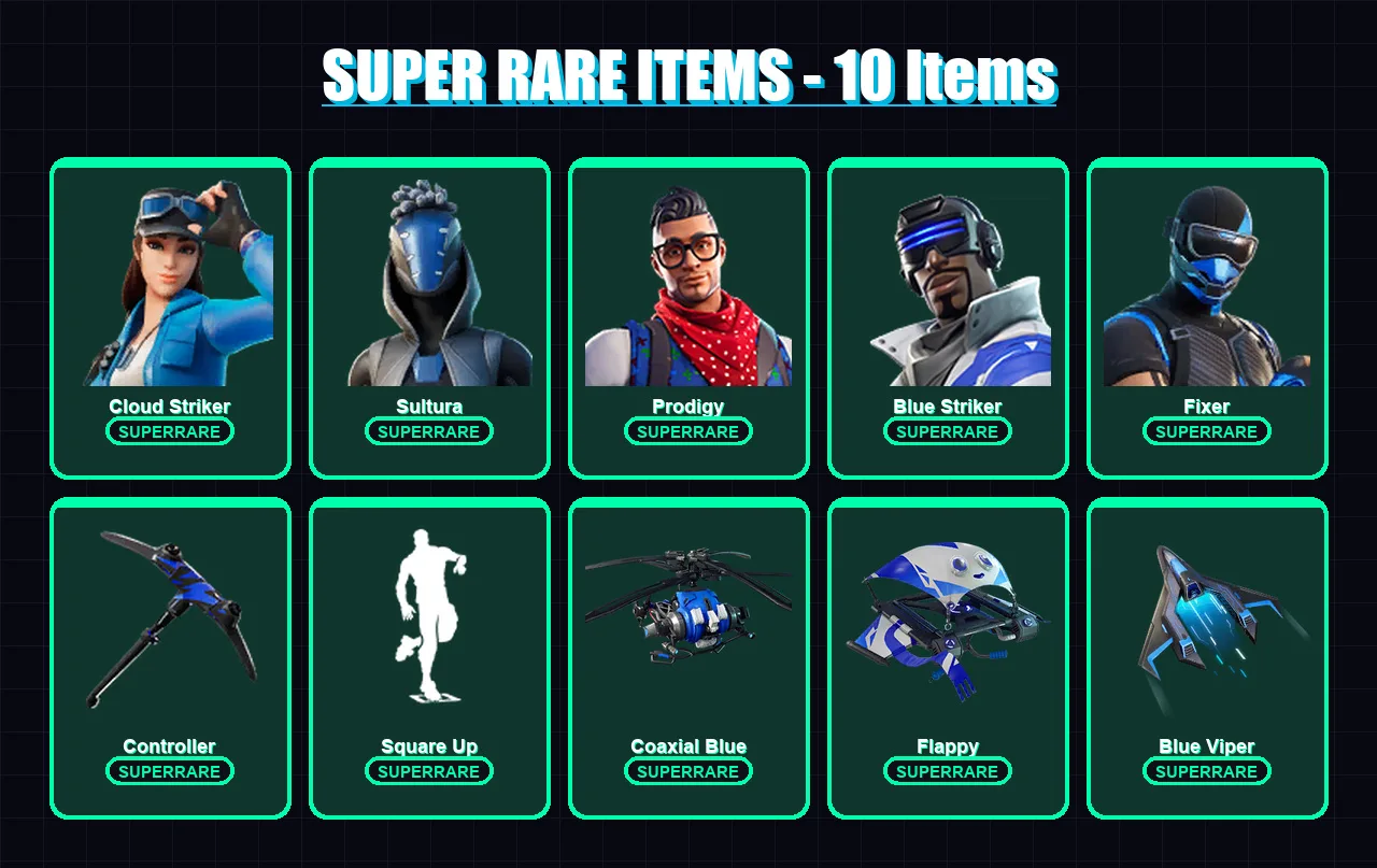 [PS4/PS5/XBOX/PC] | Cloud Striker | Sultura | Prodigy | Blue Striker | Fixer | 9 skin | 13 pickaxe | 15 emote | 18 glider | Lv181