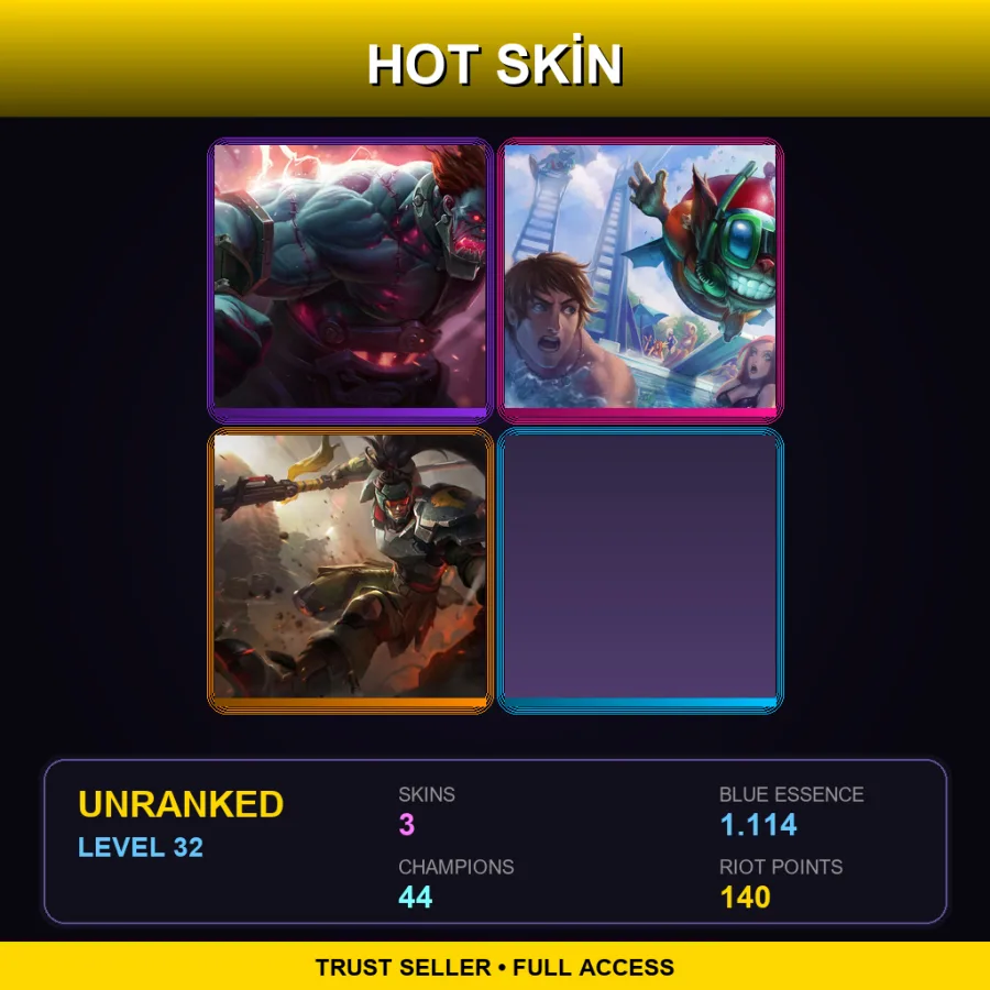 OCE | Lv32 | Unranked | 3 Skin | 44 Champ — LoL account