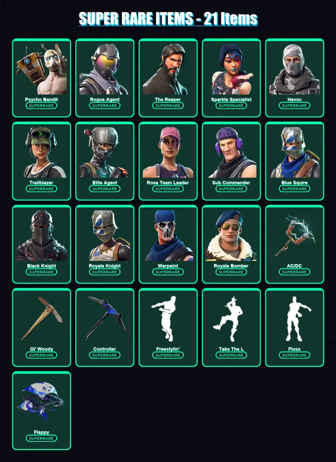 [PC/XBOX/PSN] | Psycho Bandit | Rogue Agent | The Reaper | Sparkle Specialist | Havoc | 26 skin | 18 pickaxe | 19 emote | 19 glider | Lv180