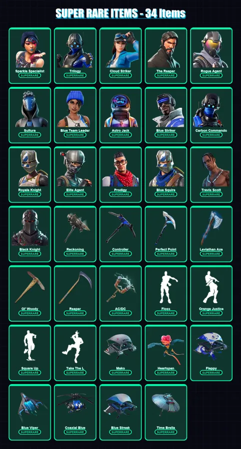 [PS4/PS5/PC] | Sparkle Specialist | Trilogy | Cloud Striker | The Reaper | Rogue Agent | 206 skin | 169 pickaxe | 137 emote | 147 glider | Lv2454