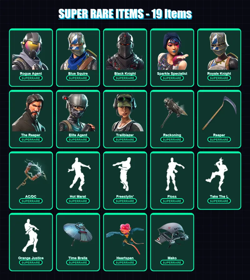 [PC/PSN] | Rogue Agent | Blue Squire | Black Knight | Sparkle Specialist | Royale Knight | 84 skin | 73 pickaxe | 81 emote | 83 glider | Lv1394