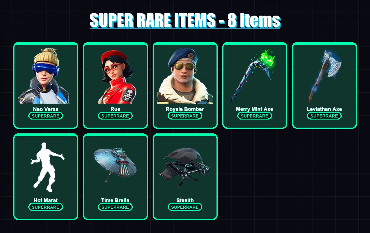 [PS4/PS5/XBOX/PC] | Neo Versa | Rue | Royale Bomber | Midas | Galaxia | 121 skin | 144 pickaxe | 93 emote | 113 glider | Lv1909