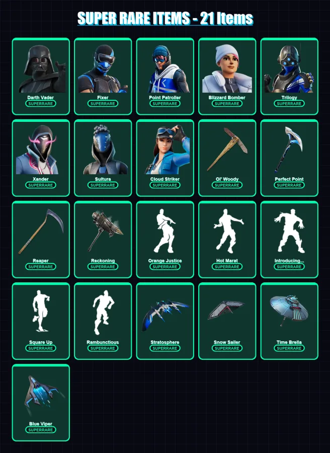 [PC] | Darth Vader | Fixer | Point Patroller | Blizzard Bomber | Trilogy | 319 skin | 366 pickaxe | 273 emote | 281 glider | Lv5404 — Fortnite account