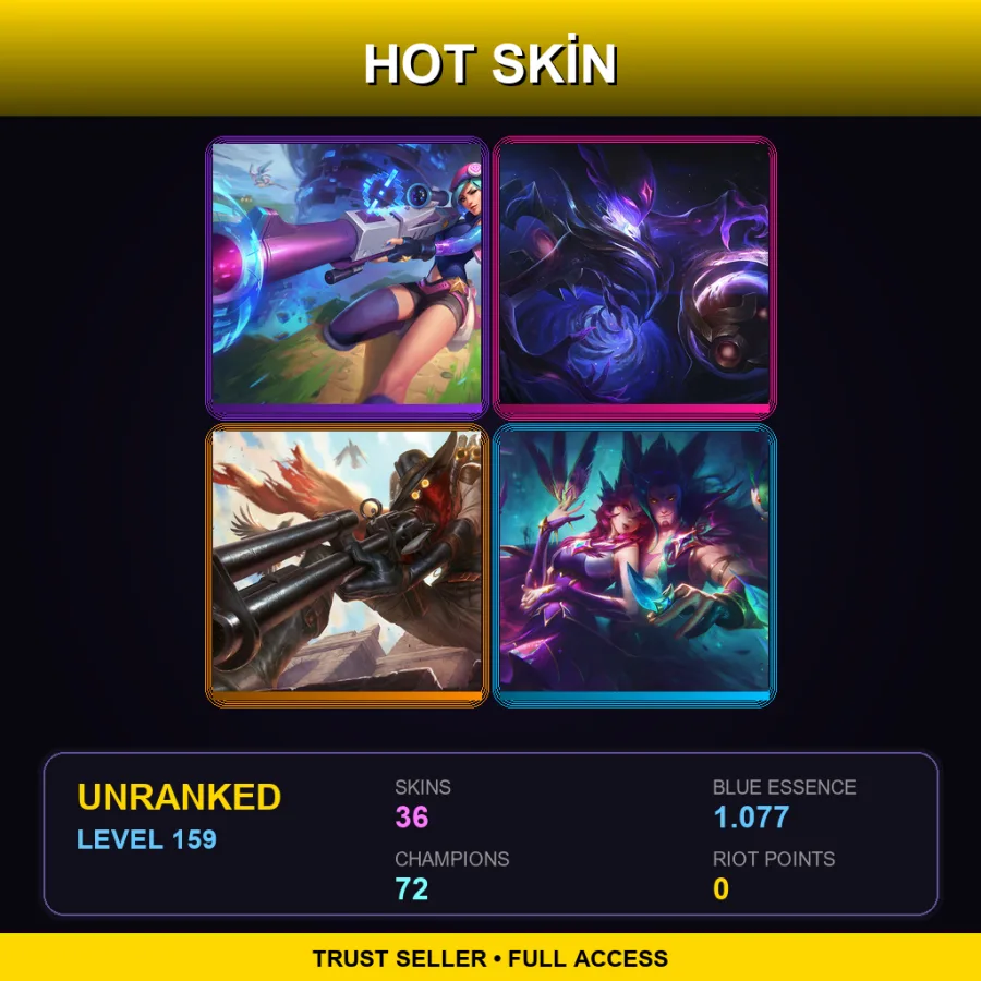 EUNE | Arcade Caitlyn | Dark Star Orianna | High Noon Jhin | Star Guardian Rakan | 36 Skin | 72 Champ | Lv159