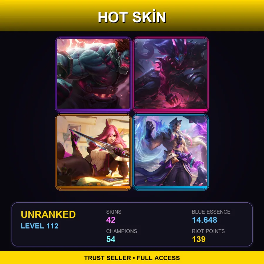 NA | Hextech Sion | Blood Moon Tryndamere | Battle Academia Katarina | Spirit Blossom Sett | 42 Skin | 54 Champ | Lv112