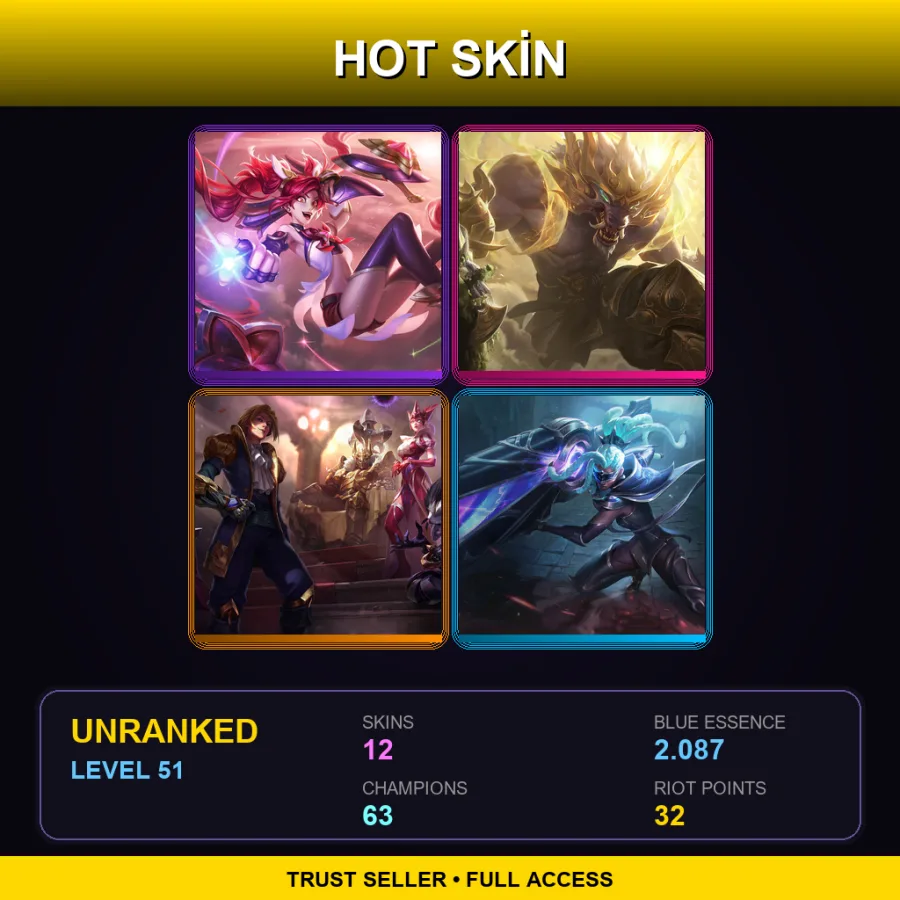 EUNE | Lv51 | Unranked | 12 Skin | 63 Champ — LoL account