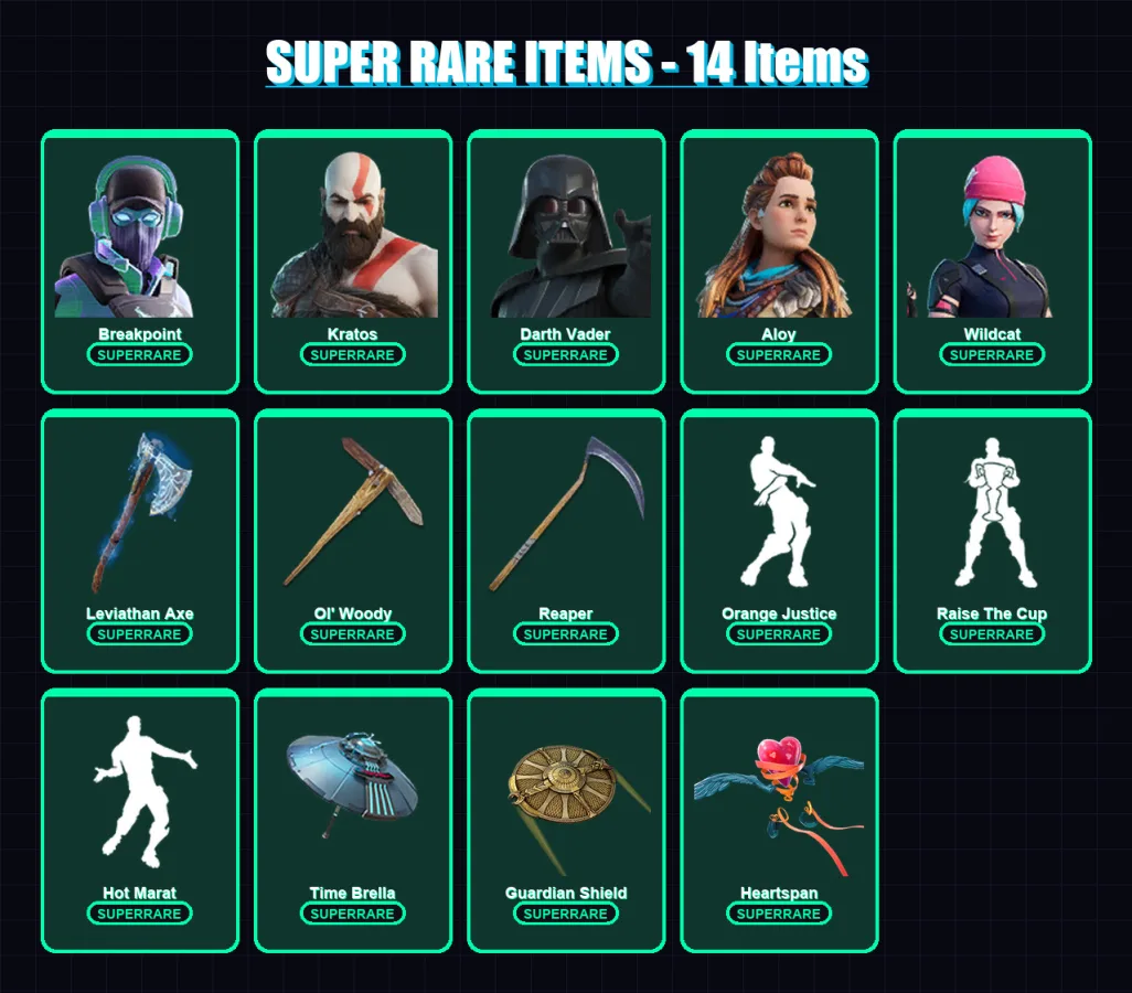 [PS4/PS5/PC] | Breakpoint | Kratos | Darth Vader | Aloy | Wildcat | 440 skin | 431 pickaxe | 341 emote | 306 glider | Lv4883
