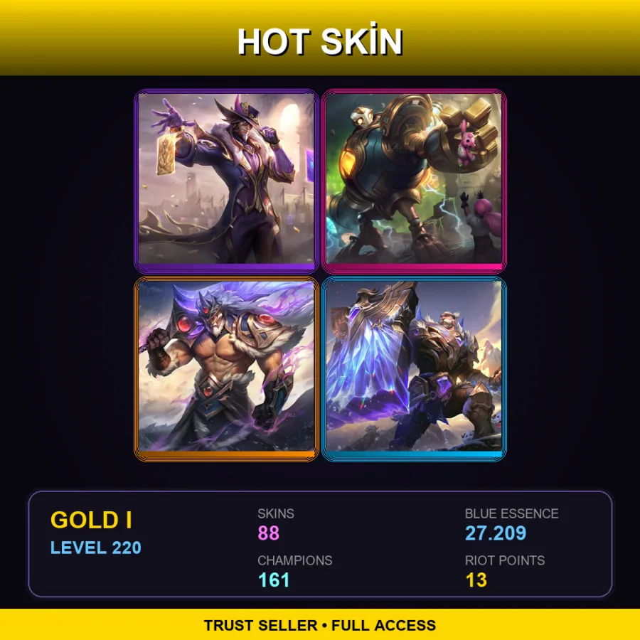 BR | Victorious Twisted Fate | Victorious Blitzcrank | Victorious Tryndamere | Victorious Braum | 88 Skin | 161 Champ | Gold I | Lv220