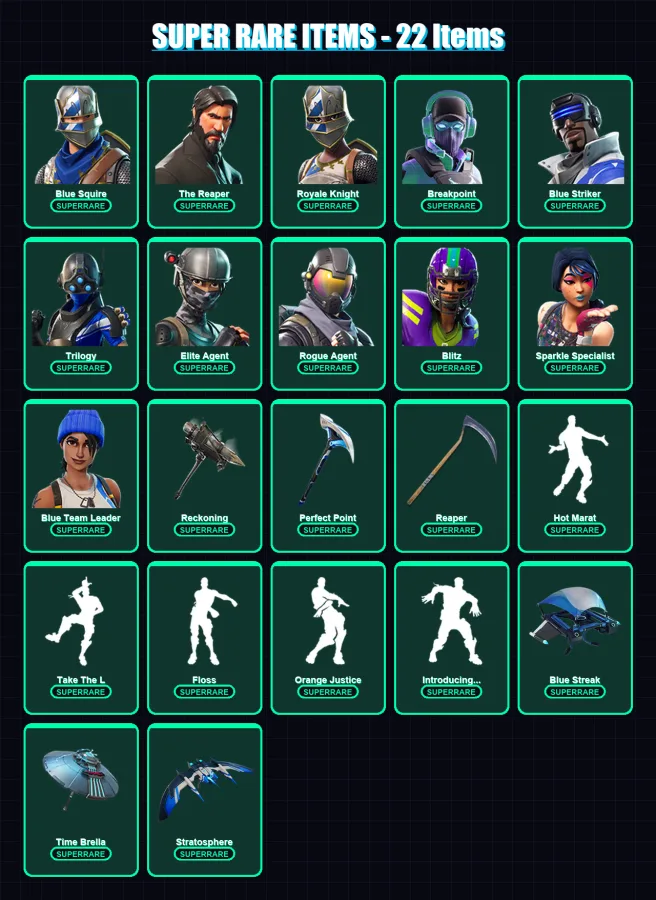 [PC/XBOX/PSN] | Blue Squire | The Reaper | Royale Knight | Breakpoint | Blue Striker | 132 skin | 104 pickaxe | 107 emote | 107 glider | Lv1459 — Fortnite account