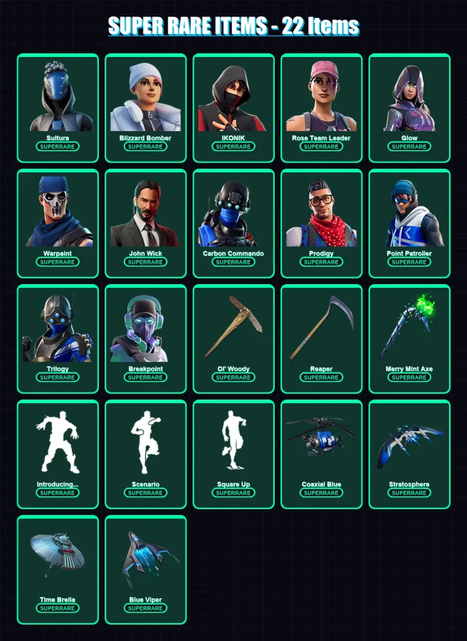 [PS4/PS5/XBOX/PC] | Sultura | Blizzard Bomber | IKONIK | Rose Team Leader | Glow | 160 skin | 189 pickaxe | 196 emote | 154 glider | Lv2232 — Fortnite account