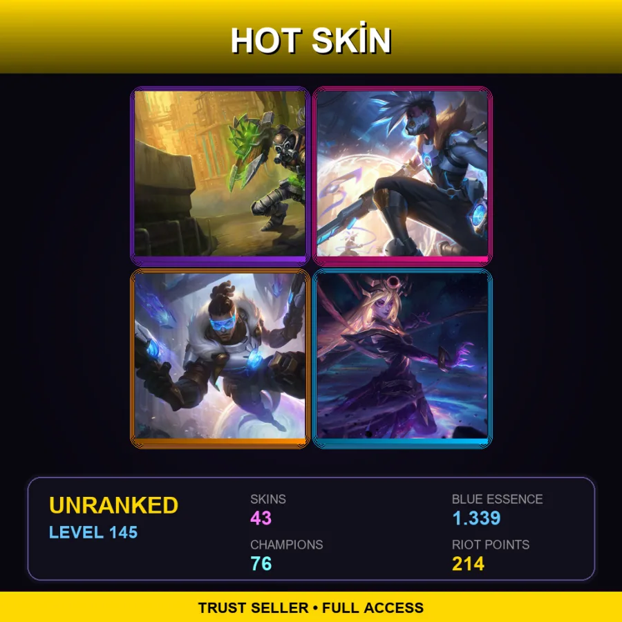 JP | Lv145 | Unranked | 43 Skin | 76 Champ — LoL account