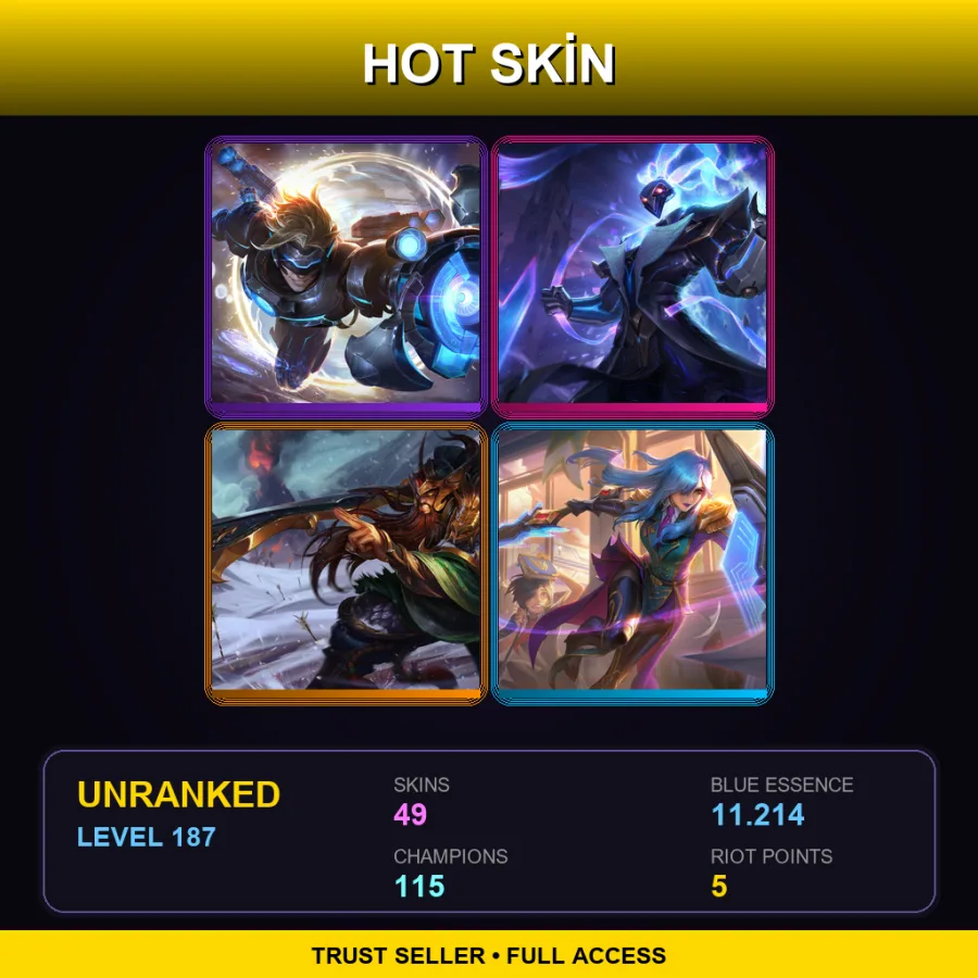 EUNE | Lv187 | Unranked | 49 Skin | 115 Champ — LoL account