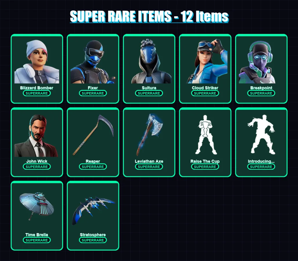 [PC] | Blizzard Bomber | Fixer | Sultura | Cloud Striker | Breakpoint | 222 skin | 279 pickaxe | 184 emote | 208 glider | Lv4699
