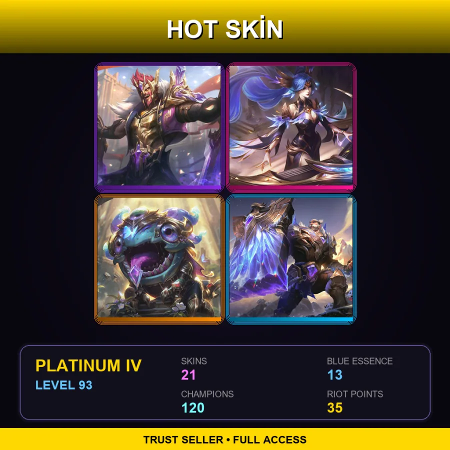 EUW | Lv93 | Platinum IV | 21 Skin | 120 Champ