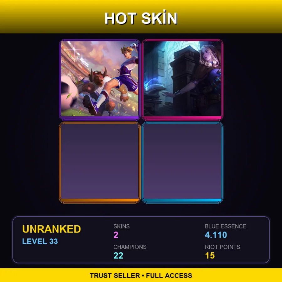 EUNE | Lv33 | Unranked | 2 Skin | 22 Champ — LoL account