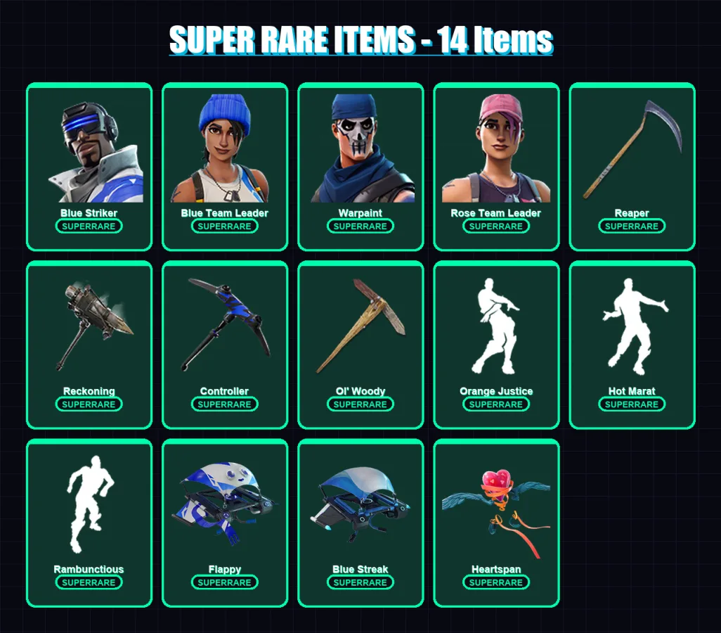 [PC/XBOX] | Blue Striker | Blue Team Leader | Warpaint | Rose Team Leader | Ragnarok | 43 skin | 38 pickaxe | 46 emote | 44 glider | Lv540
