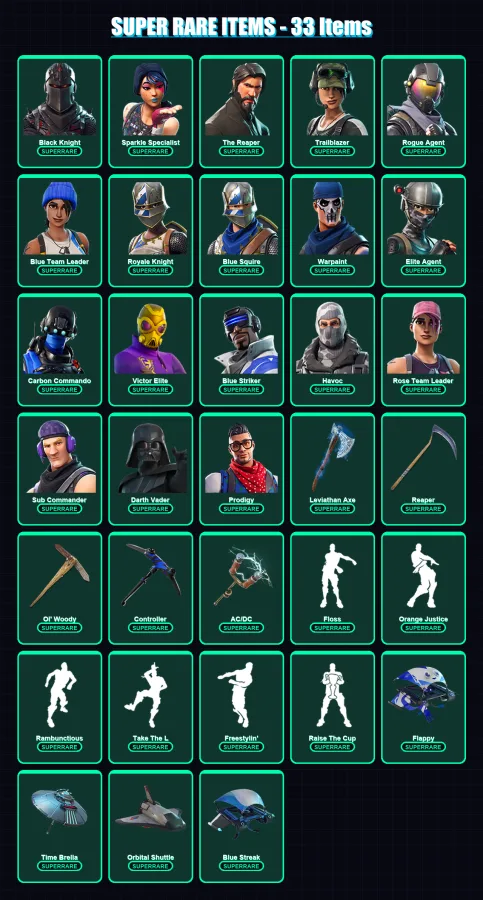 [PC/XBOX/PSN] | Black Knight | Sparkle Specialist | The Reaper | Trailblazer | Rogue Agent | 399 skin | 349 pickaxe | 304 emote | 241 glider | Lv397